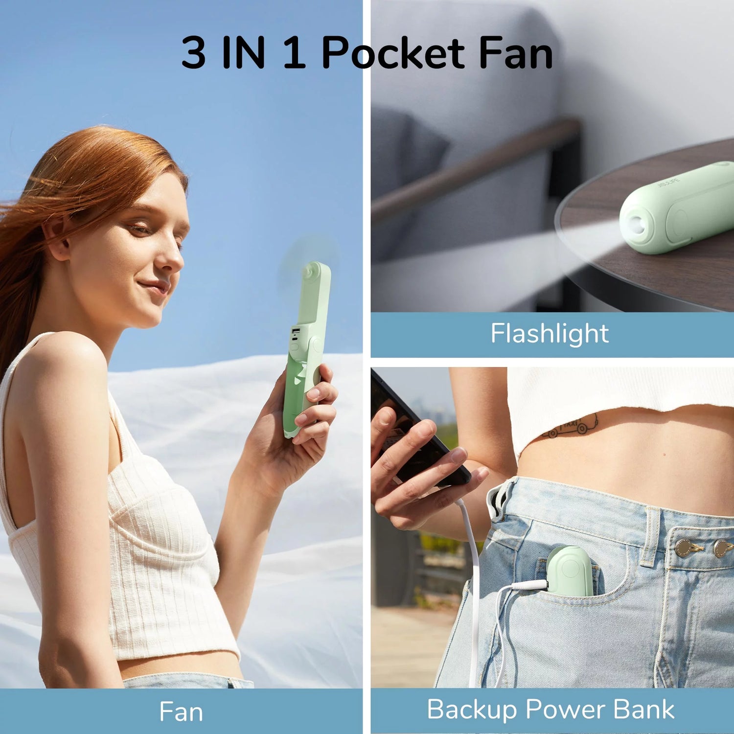 Handheld Mini Fan, Portable USB Rechargeable Small Pocket Fan, Battery Operated Fan for Women, Travel, Outdoor